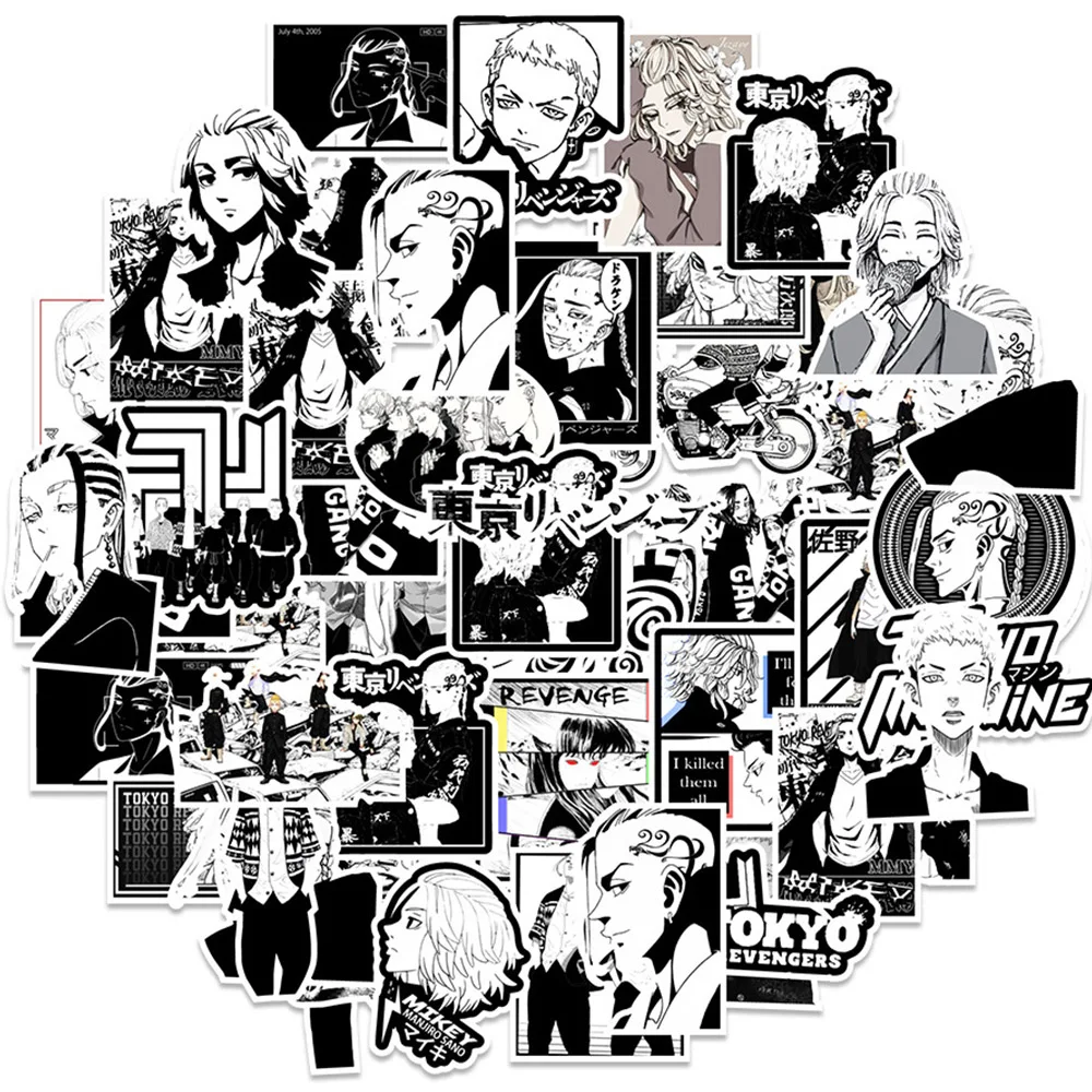 10/30/50pcs Anime Tokyo Revengers Stickers Cool Black and White Graffiti Decals DIY Phone Skateboard Notebook Waterproof Sticker