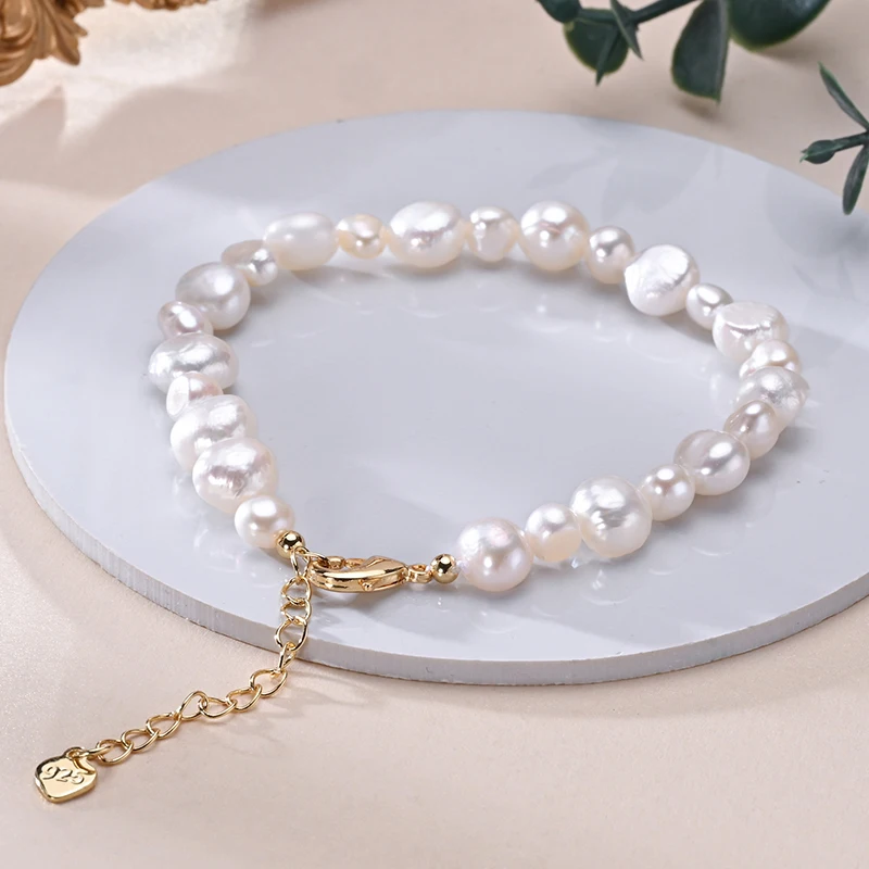 Natural Freshwater Pearls Mixed Sizes Baroque Shape Bracelet S925 Sterling Silver Chain Fine Fashion Jewelry Hot Gifts for Women