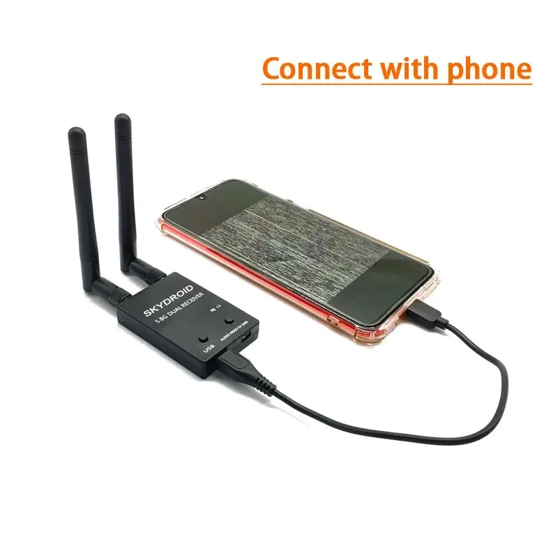 Receptor do transmissor Skydroid UVC FPV para o telefone móvel Android, 5.8G, 48CH, 200mW, VTX-CAM, 1000TVL, câmera de 180 graus AIO