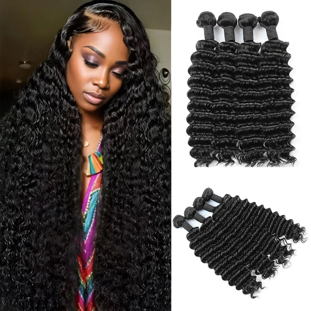 

Пучки человеческих волос с глубокими волнами 1, 3, 4 комплекта, глубокие вьющиеся плетения, 100% пучок человеческих волос для женщин, бразильские необработанные волосы для наращивания