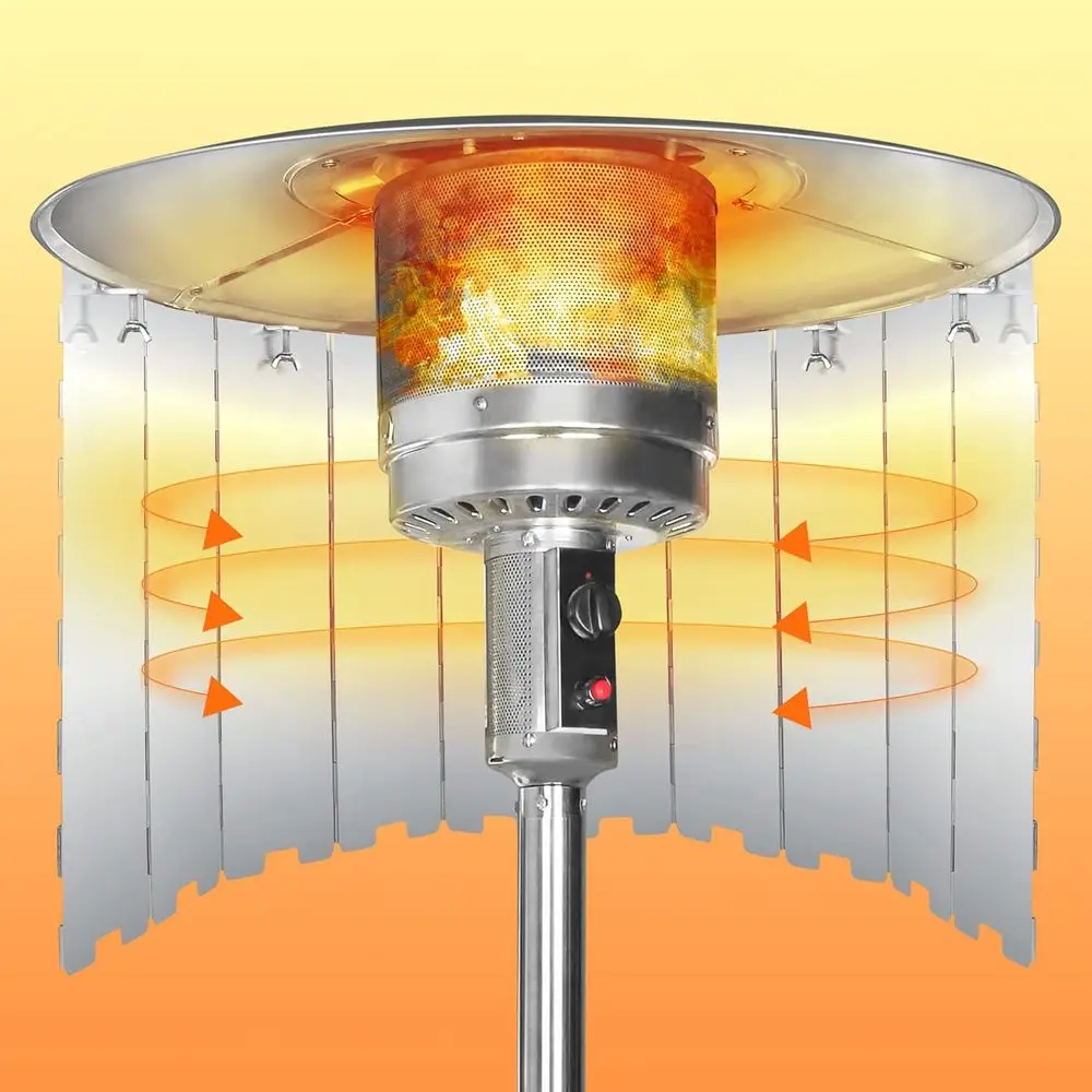 Propane Patio Heater Reflector Shield, 10-Panel Heat Deflector for Outdoor Heaters, Energy-Efficient Wind Protection