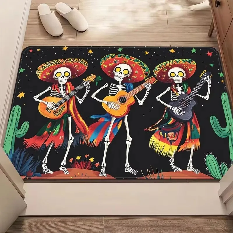 Day of The Dead Skull Welcome Door Mat Mexico Bathroom Kitchen Rug Non-Slip Front Door Mat Home Decor