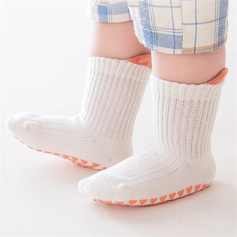 3Pairs/lot Kids Floor Socks Non-slip Solid Children's Socks For Boys Girls Cotton 0-5Years Unisex Baby Toddler Accessories 2024