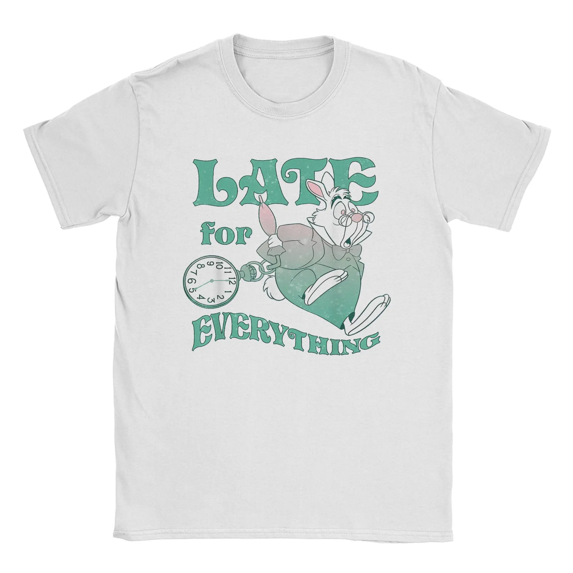 

Men Alice In Wonderland T Shirts Late For Everything 100% Cotton merchandise Funny Short Sleeve Round Neck Tees Gift T-Shirt