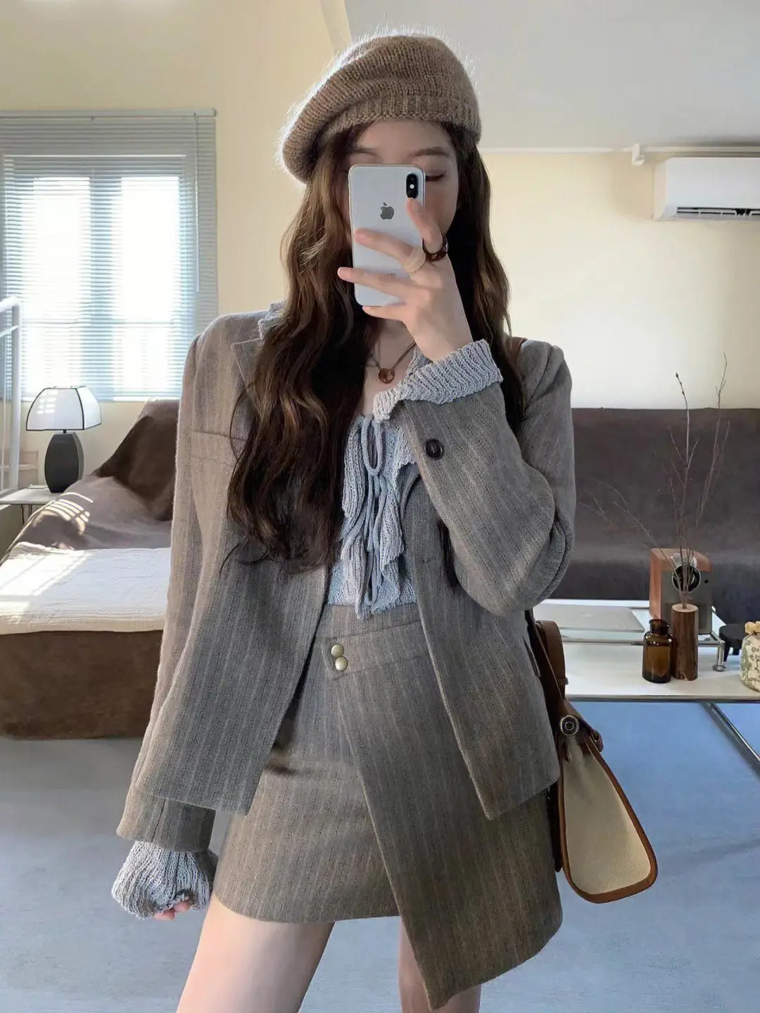 Fashion Suit Spring and Autumn New Striped Suit Coat High Waist Slimming Mini Skirt Set Spicy Girl Two Piece Set Women Outfits