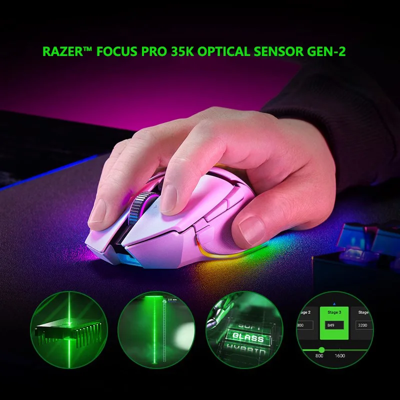 Razer Basilisk V3 Pro 35K Wireless Gaming Mouse HyperScroll Tilt Wheel - 35K DPI Optical Sensor Gen 2 - Up to 140 Hr Battery