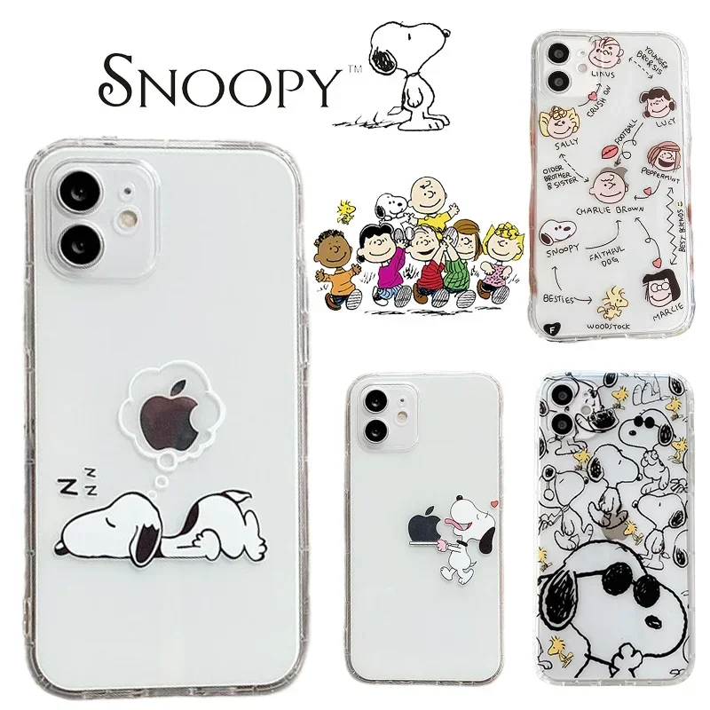 Snoopy Transparent Phone Case for IPhone 13 12 11 14 15 Pro Plus XS Max X XR Cartoon Anime Silicone Clear Shockproof Back Cover