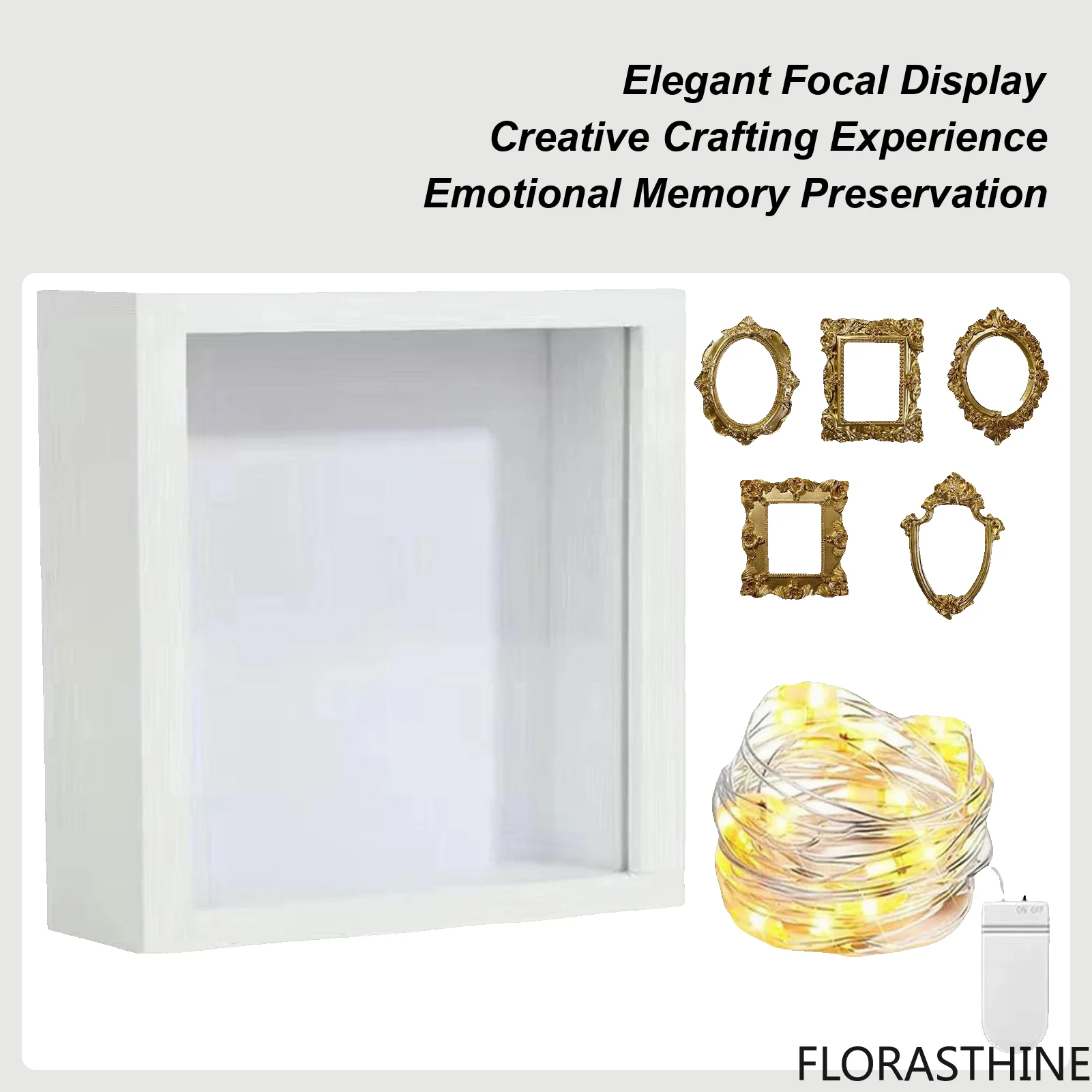 Mini Museum Silhouette Box Memory Display Shadow Box Golden Display Frame Memory Photo Frame for Weddings Birthdays