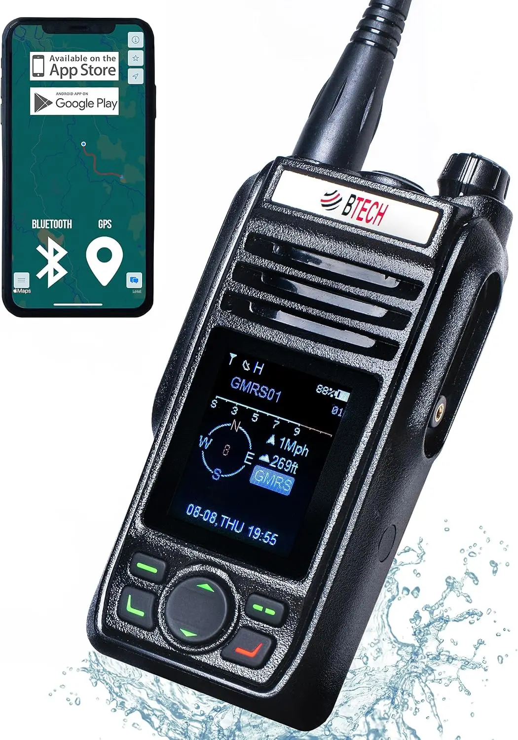 

Submersible Radio with Texting & Location Sharing, GPS, Bluetooth Audio, Compass, NOAA Weather Alerts, Dual