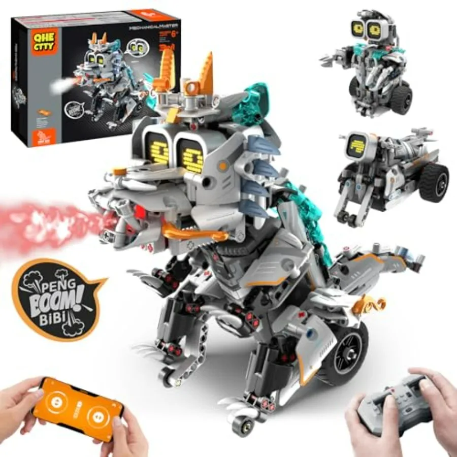 

STEM Building Toys for 6-14 Remote APP Controlled 3in1 STEM Dinosaur Motorcycle Robot Building Kit with Music Spray 646 Pcs Bui