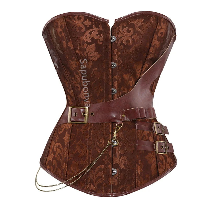 

Sapubonva Corset Steampunk Bustier Clothing Women Top Plus Size Vintage Halloween Burlesque Outfit Pirate Costume Brown Korsett