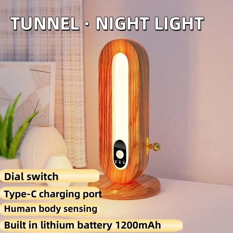 

Led Desk Light High-End Bedside Wall Light Atmospheric Bedroom Lamp Solid Wood Human Body Sensing Lamp Type-C Rechargeable 3w