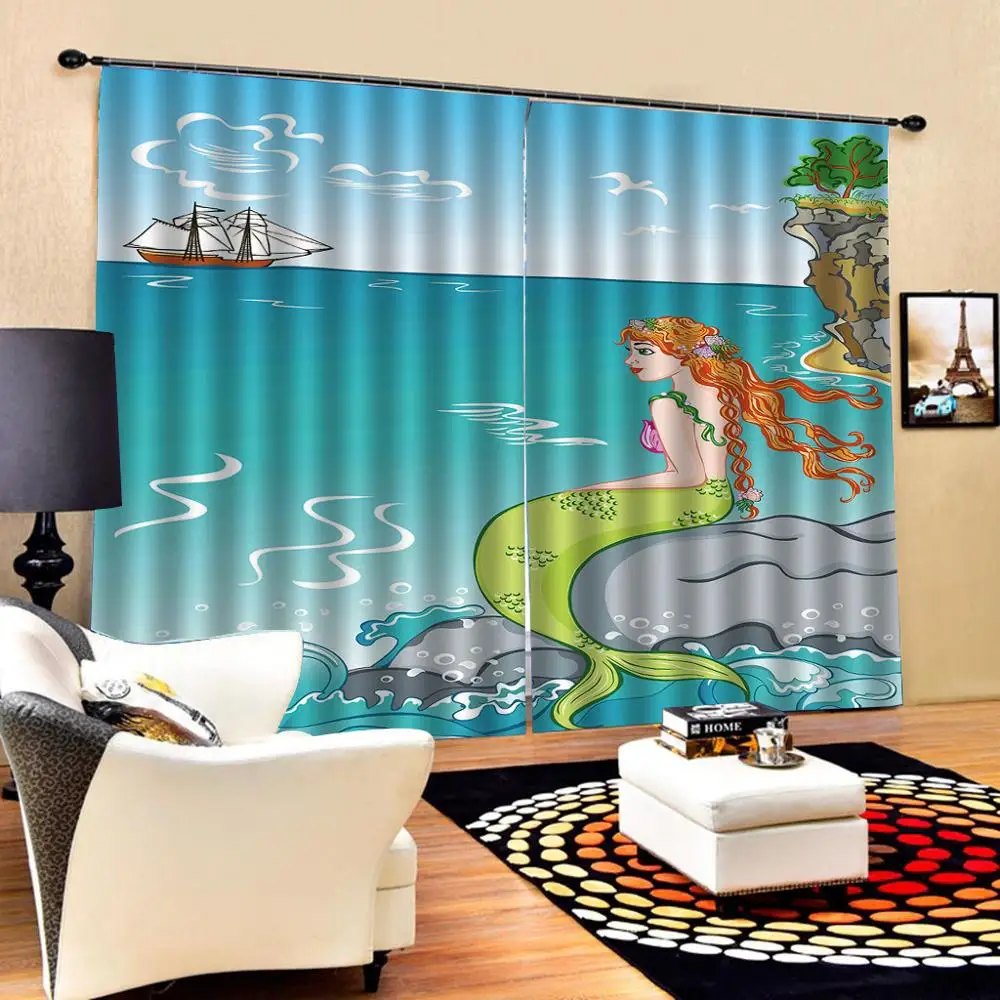 

Зеленый 3d занавес, ткань, 3D шторы, роскошные плотные оконные занавески для гостиной, мультяшные шторы, затемняющие