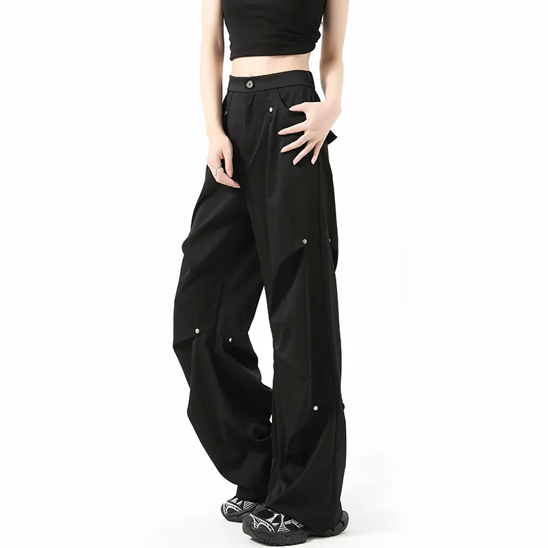 Fleece Riveted Cargo Pants for Women Fall and Winter 2025 New Thickened Casual Sweatpants High-waisted Loose Wide-leg Pants