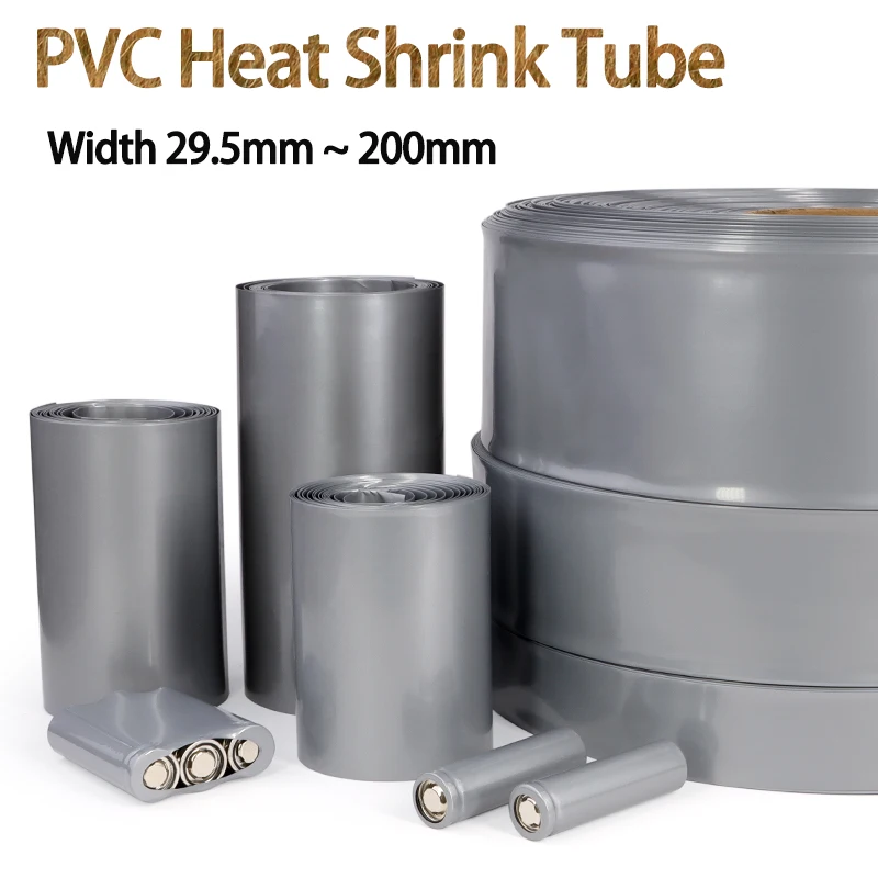3/5M PVC Grey Heat Shrink Tube Width 29.5mm ~ 200mm 18650 Lipo Battery Pack Insulated Cable Sleeve Protection Battery Film Wrap
