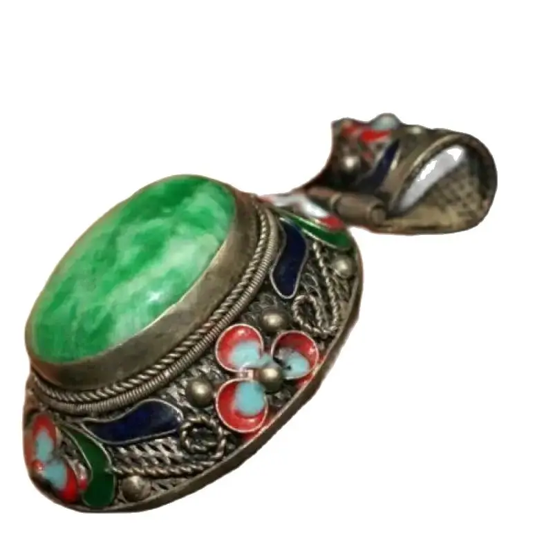 

China Old Handmade Bring Good Luck Tibetan Silver Cloisonne Jade Pendant Gift