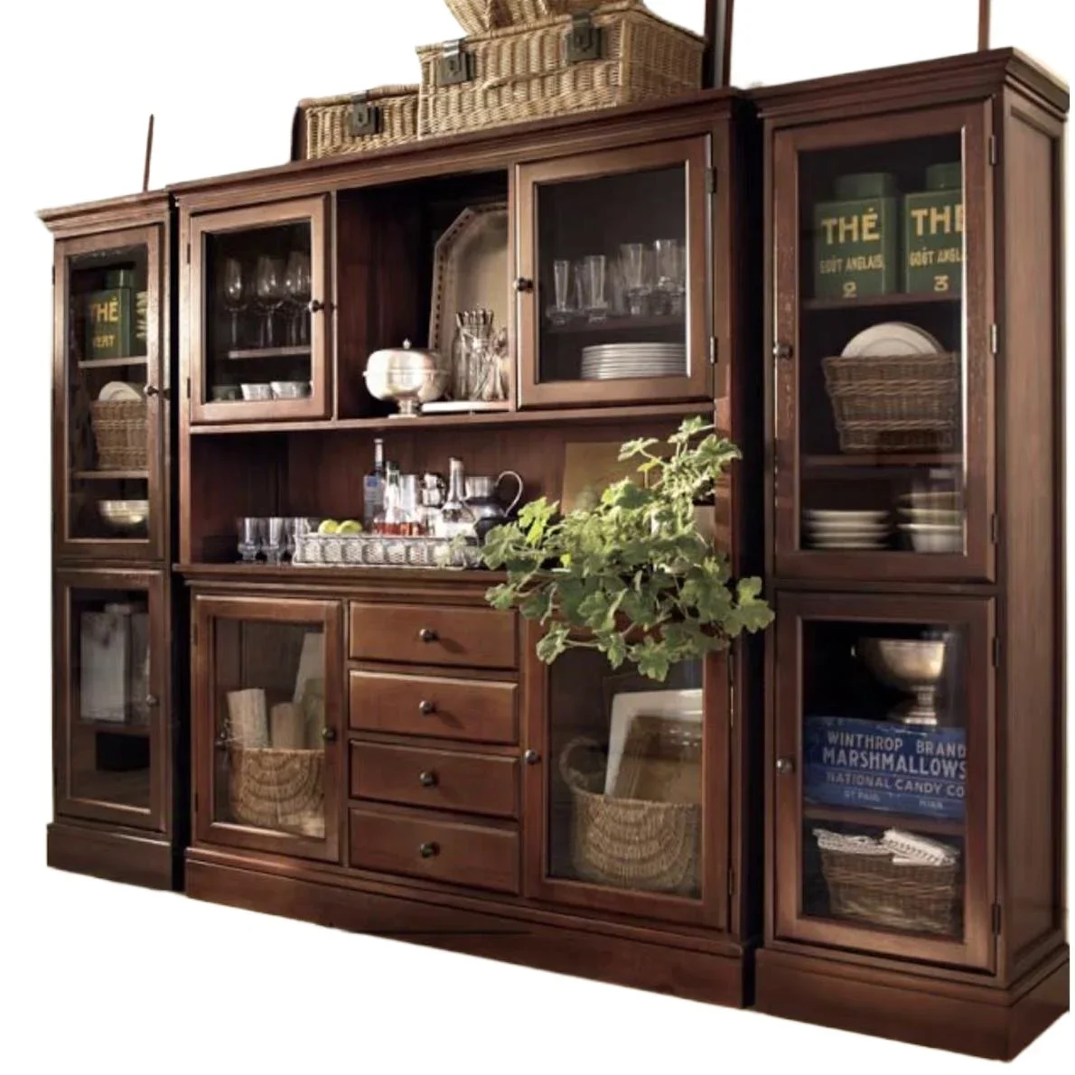 American solid wood dining side cabinet wine cabinet living room wall integrated locker locker