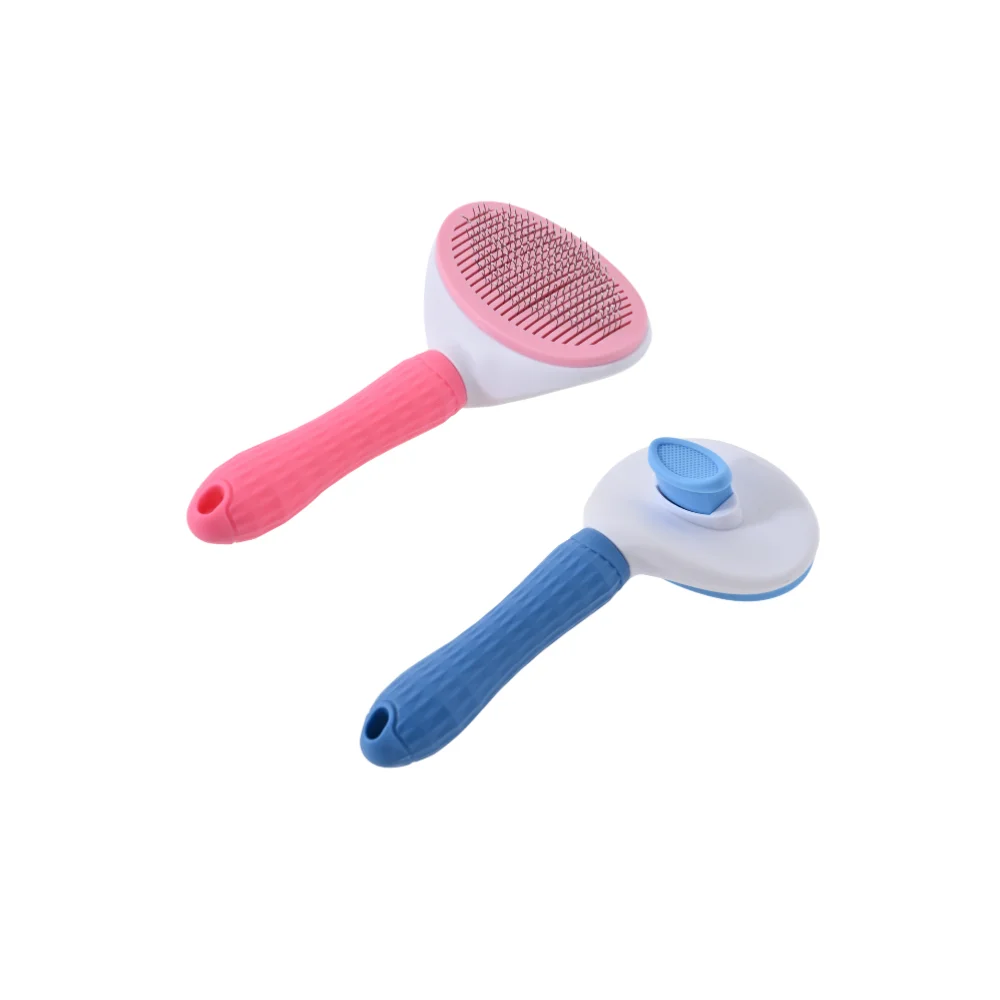 16PCS/Carton 2 Colors Mixed Self Cleaning Pet Slicker Brush One Click Hair Removal Grooming Comb for Dogs Cats Anti-Slip Handle