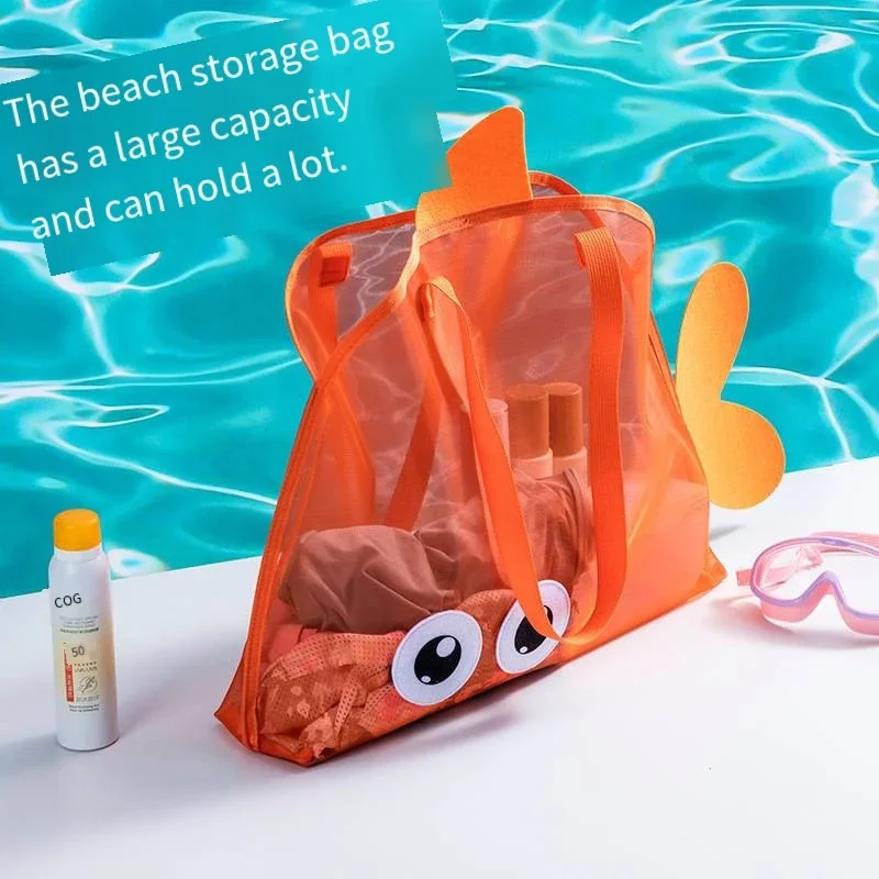 

New Kids Beach Mesh Tote Bag Large Capacity Breathable Cute Whale Design Sandproof Swimming Pool Toy Organizer Travel Bag