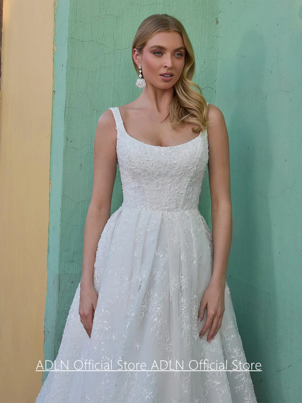 Sexy kanten trouwjurk op maat gemaakte ronde hals spaghettibandjes sweep trein open rug vestidos de novia bruidsjurk