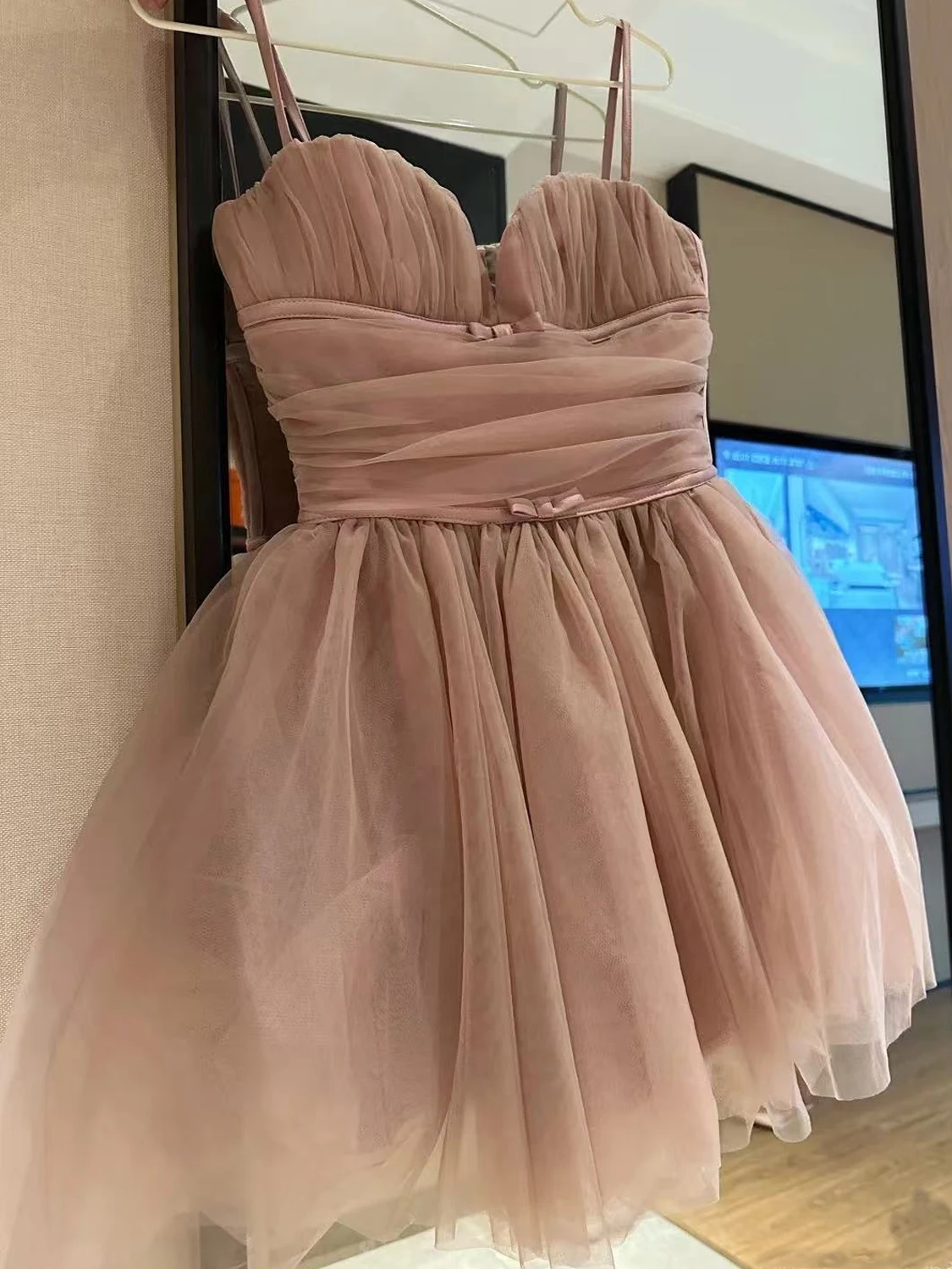 Suninheart 2025 Women Spaghetti Strap Party Dresses Pink Puffy Cake Dress Mini Mesh Sexy Backless Birthday Holiday Dress