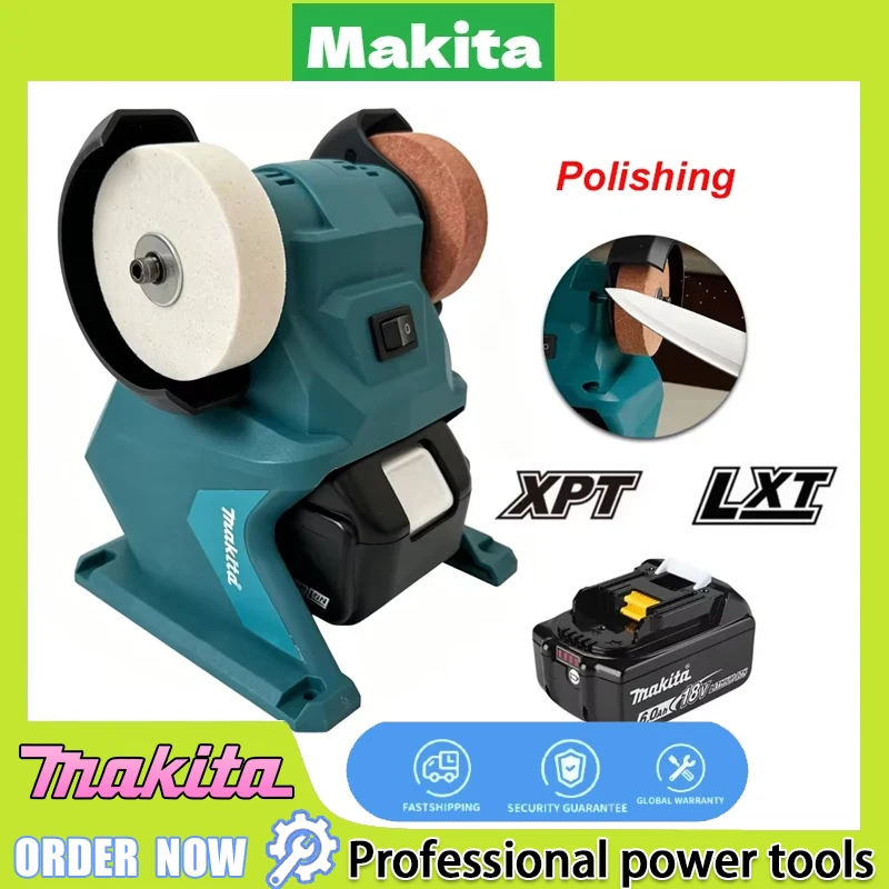 Makita 18-21V Akku-Tischschleifer mit Doppelrad für Metallpolitur, Messerschärfung und Steinschleifen, Tragbarer Elektroschleifer