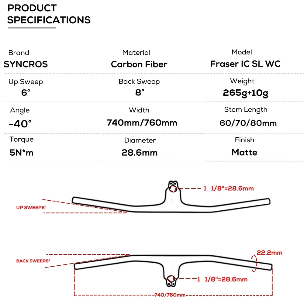 SYNCROS FRASER IC SL WC For -40degrees Sparks Frame 740MM Full Carbon Fibre Integrated Cockpit MTB Handlebar Titanium screws