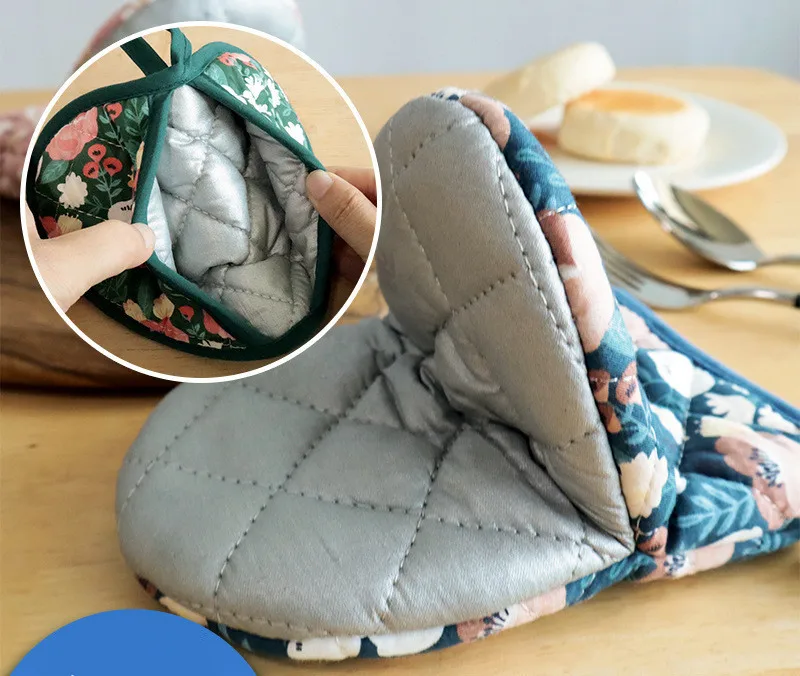 Japanische Blume Baumwolle gedruckt Backofen Handschuhe Home Küche heiß beständig herzförmige Hand Clip Isolierung Pad – Detail 4