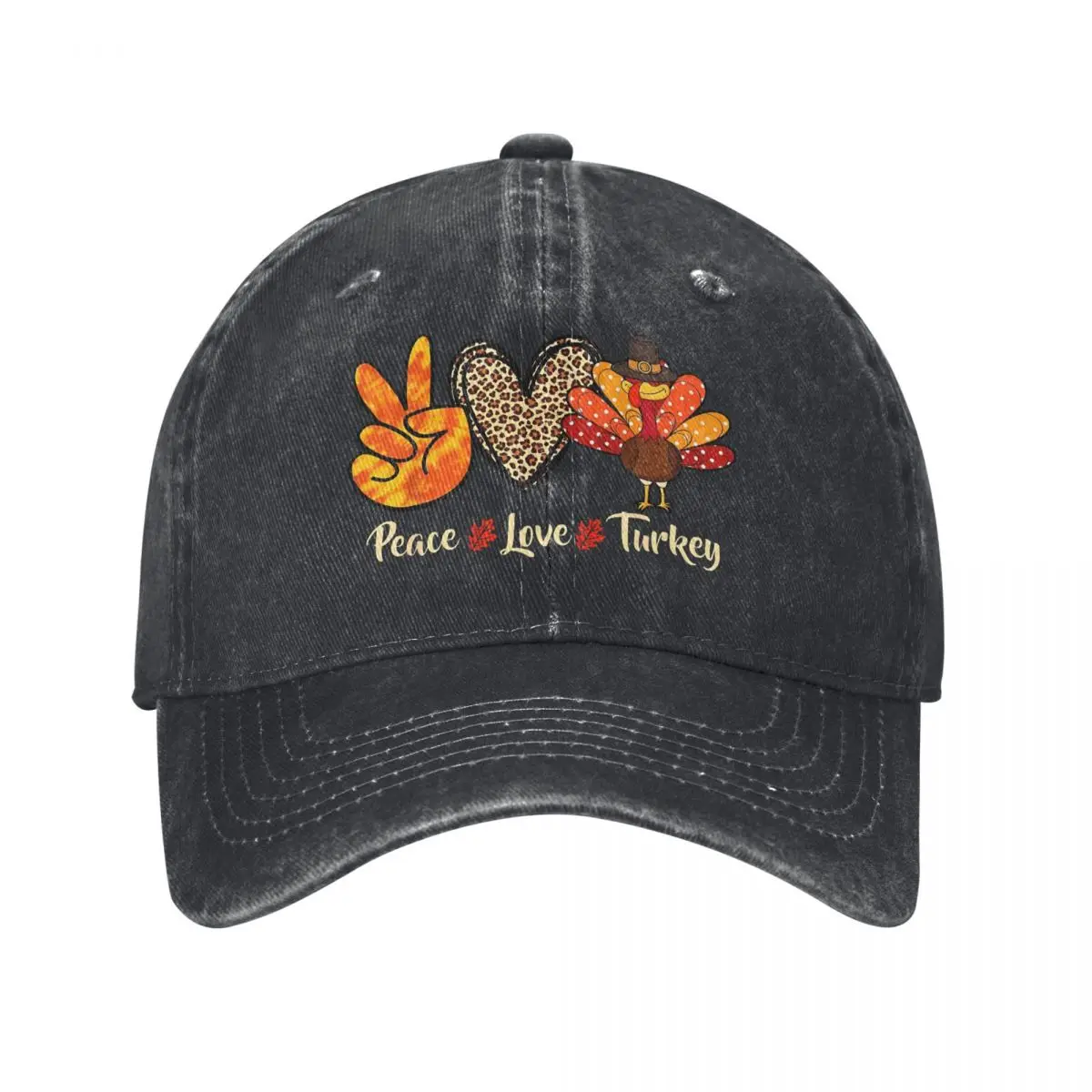 Vintage Peace Love Turkey Little Pilgrim Thanksgiving Baseball Caps Men Women Distressed Washed Sun Cap Outdoor Caps Hat