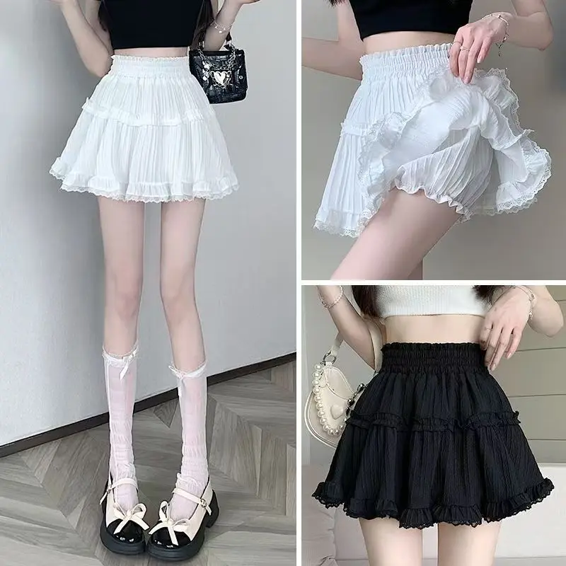 

Белая многослойная юбка-полусолнце в балетном стиле с оборками, на высокой талии, на резинке, летняя новинка, женская юбка