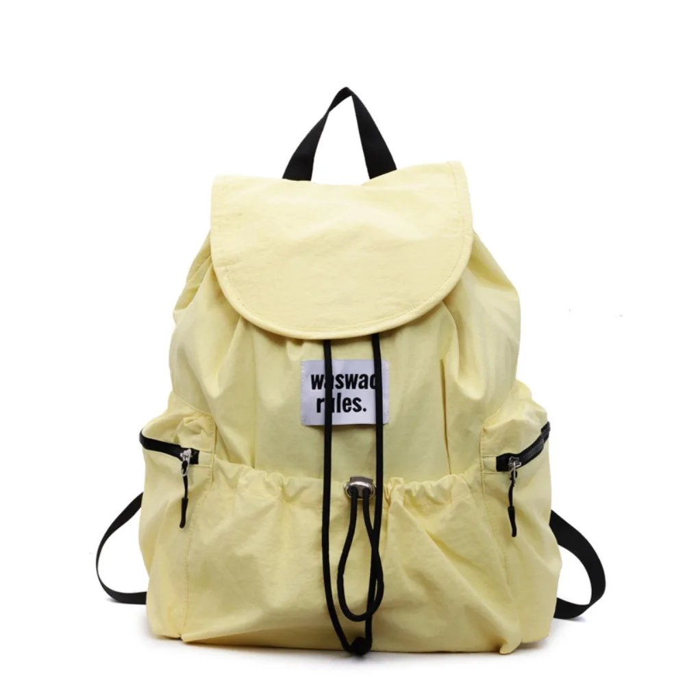 

Solid Color Drawsting Backpacks Light Weight Large Capacity Ruched Shoulder Bags Casual Nylon Student Schoolbag Teenagers