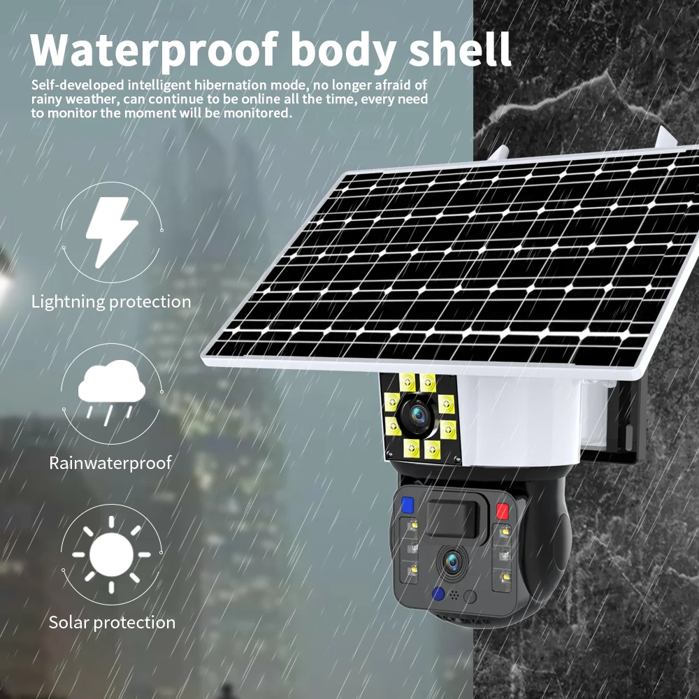 Neye 8MP PTZ WiFi Solar Camera 4K Dual Lens Outdoor IP Camera PIR Human Detection With Solar Panel Battery Safety Camera