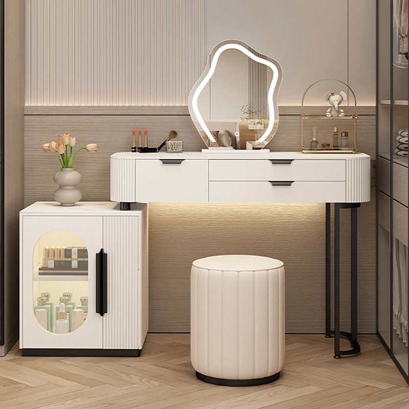 

Aesthetic Storage Dresser White Desings Wood Luxury Light Mirror Dressing Table White Modern Schminktisch Furniture For Bedroom