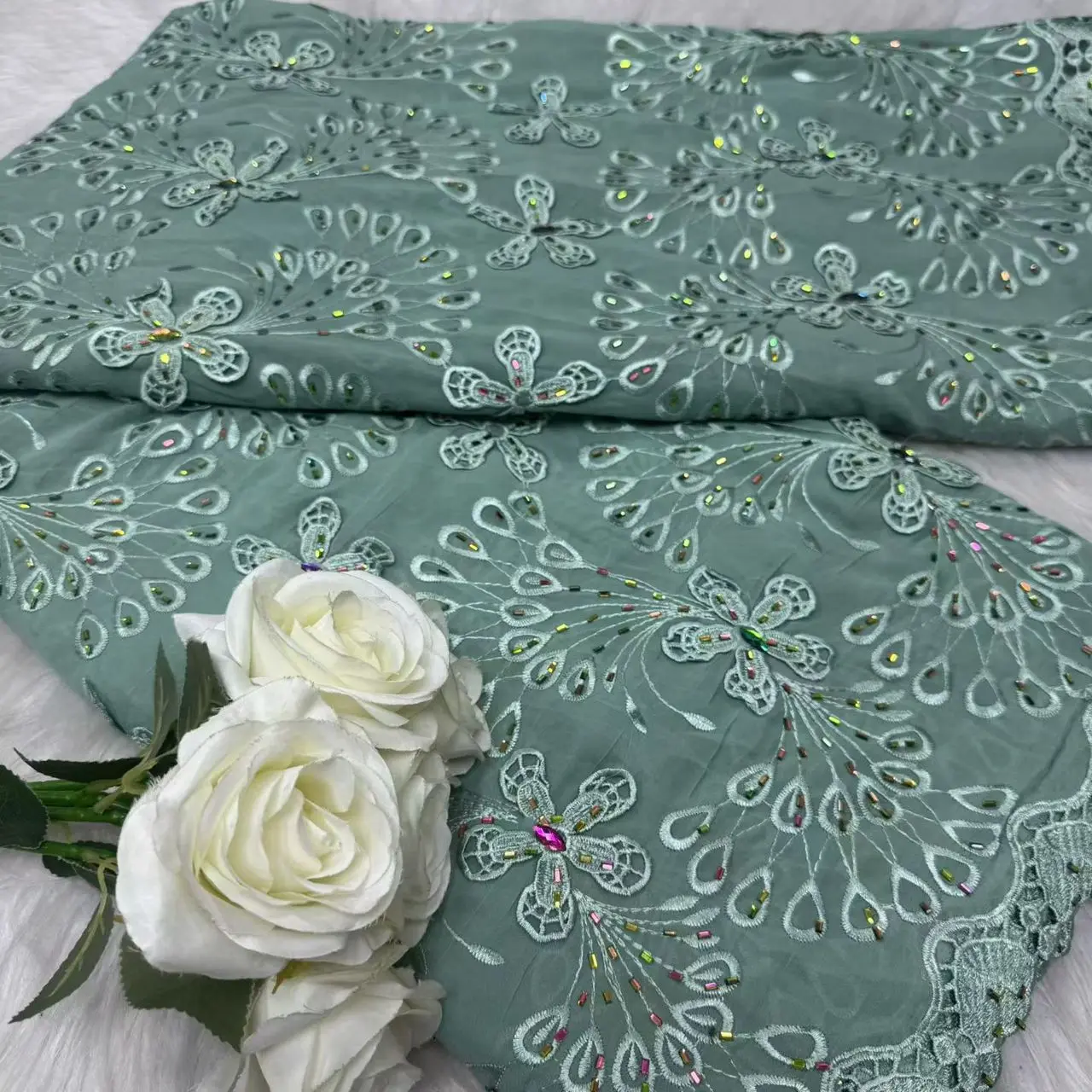 

African Chiffon Lace Fabric 2026 High Quality Lace Material Nigerian French African Green Lace Fabrics For Women Wedding Hm260-1