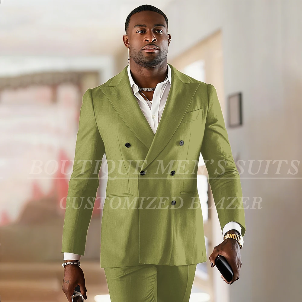 

Роскошные мужские костюмы, стильный двубортный пиджак с подкладкой на подплечнике, элегантный свадебный комплект из двух предметов, куртка, брюки, полный комплект одежды