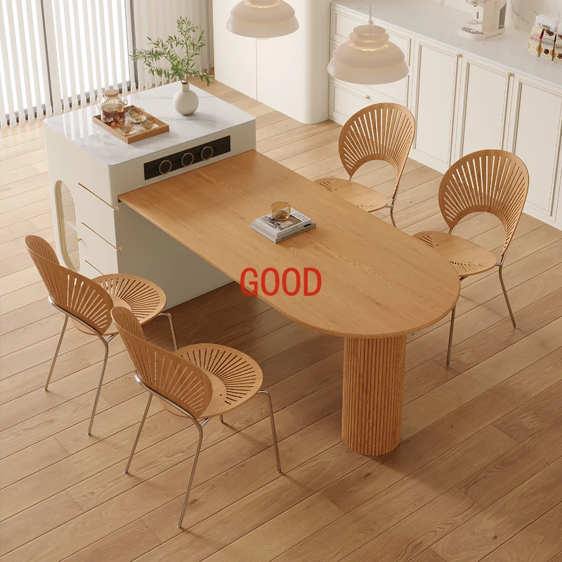 Cream wind rock slab island table retractable high-end finished kitchen guide table