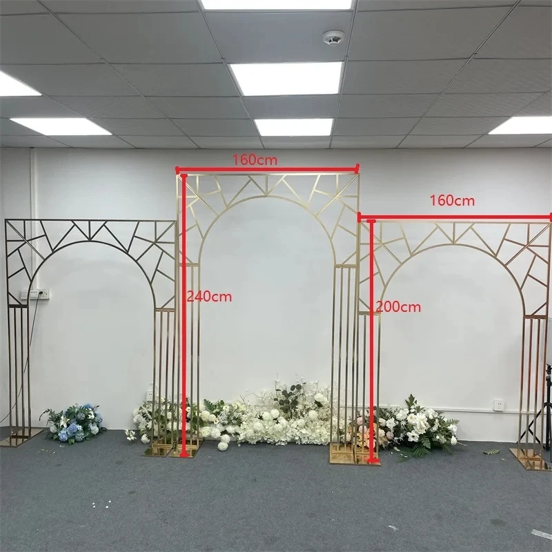 Goldener Metall-Hochzeitsbogen-Hintergrundrahmen 1/3 Stück Glänzender Blumendekor-Ständer Bühnenhintergrund-Requisiten für Hochzeit, Geburtstagsfeier, Zeremonie – Detail 4