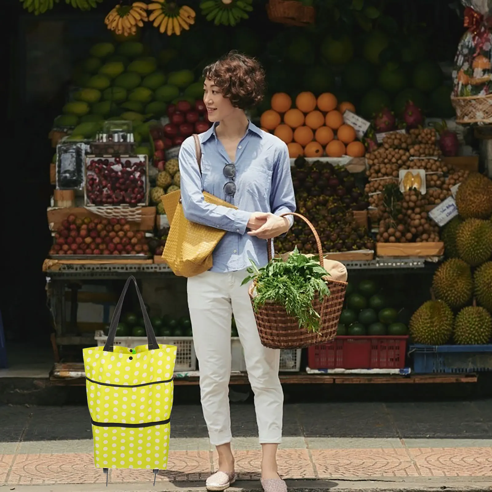 

Foldable Grocery Cart Shopping Bag Large Capacity Oxford Cloth Portable Multipurpose Bag Wheel Trolley for Supermarket Camping