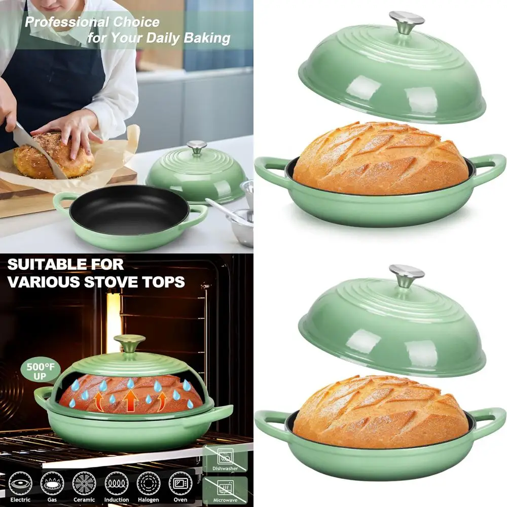

6-каратная эмалированная голландская духовка для хлеба на закваске, высокая куполообразная крышка, круглое основание, самовыравнивающаяся, жаровня, сверхмощная, с антипригарным покрытием, фисташковая