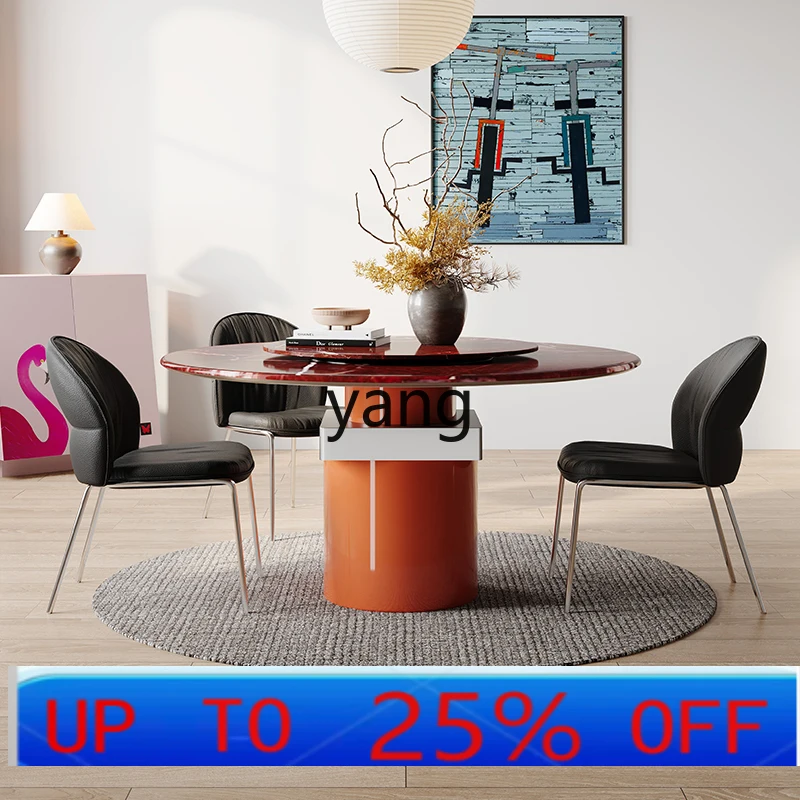 

LMM good luck round dining table modern simple Chinese antique marble dining table and chair combination