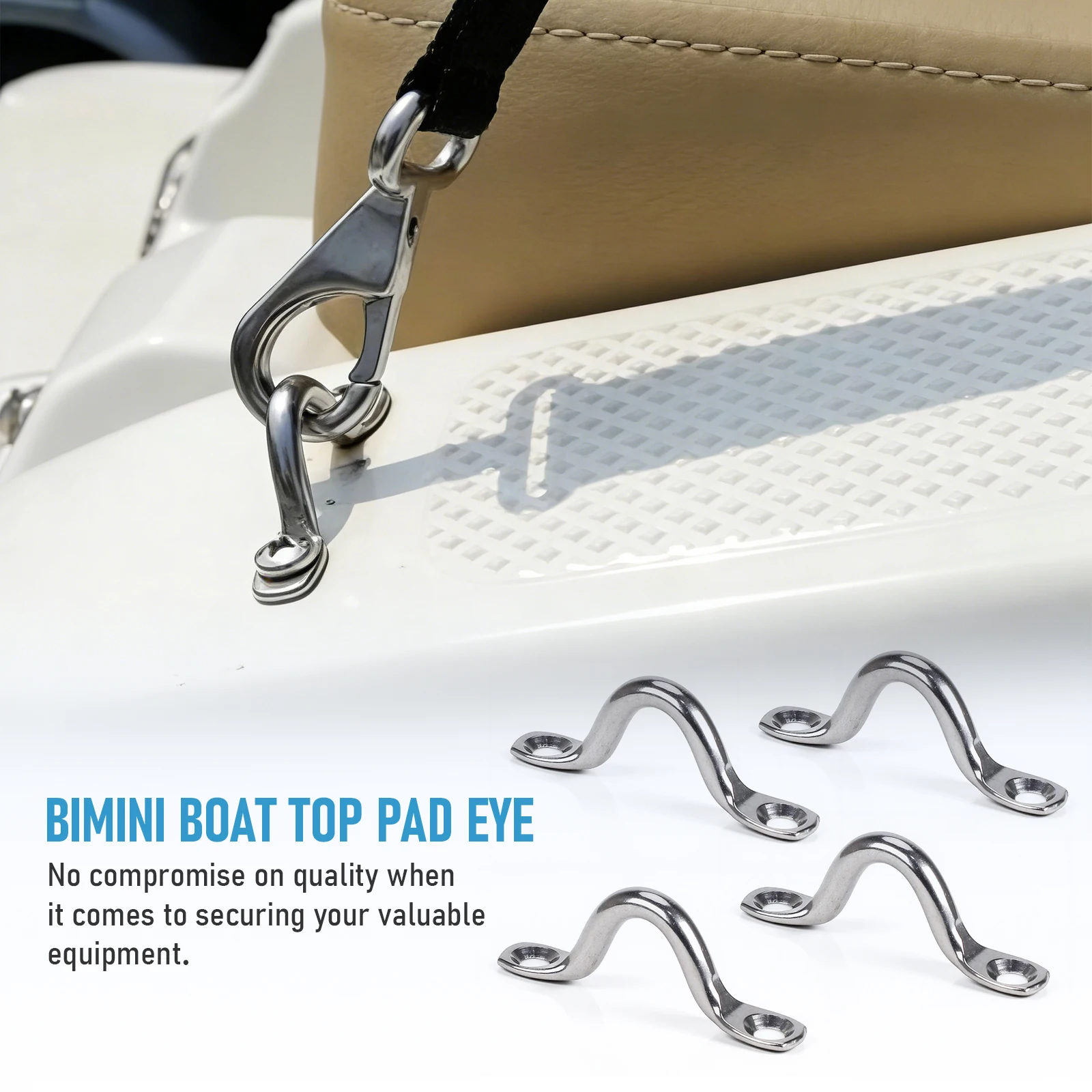 Picture 3: 4-Pack M5 304 Stainless Steel Pad Eye Strap Door Handle Pull Footman Loop Tie Down Anchor For Boat Kayak Jeep Yacht Silver