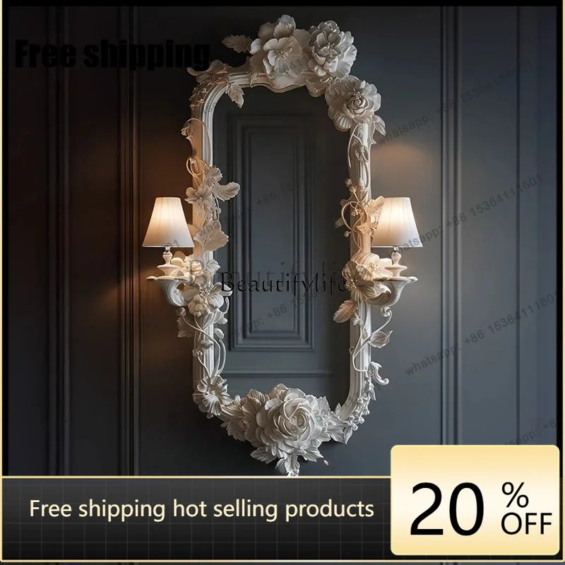Factory Direct Original French carved bust mirror European living room fireplace decorative makeup mirror with luminous
