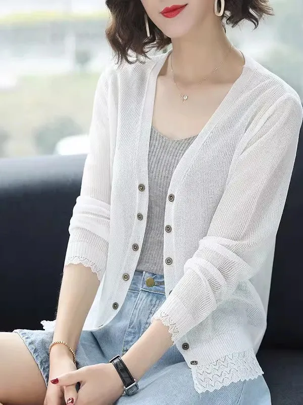 Short Knitted Open Cardigan Women Spring Autumn 2026 New Versatile Sweater Gentle  Color Hollow round Neck Top Coat