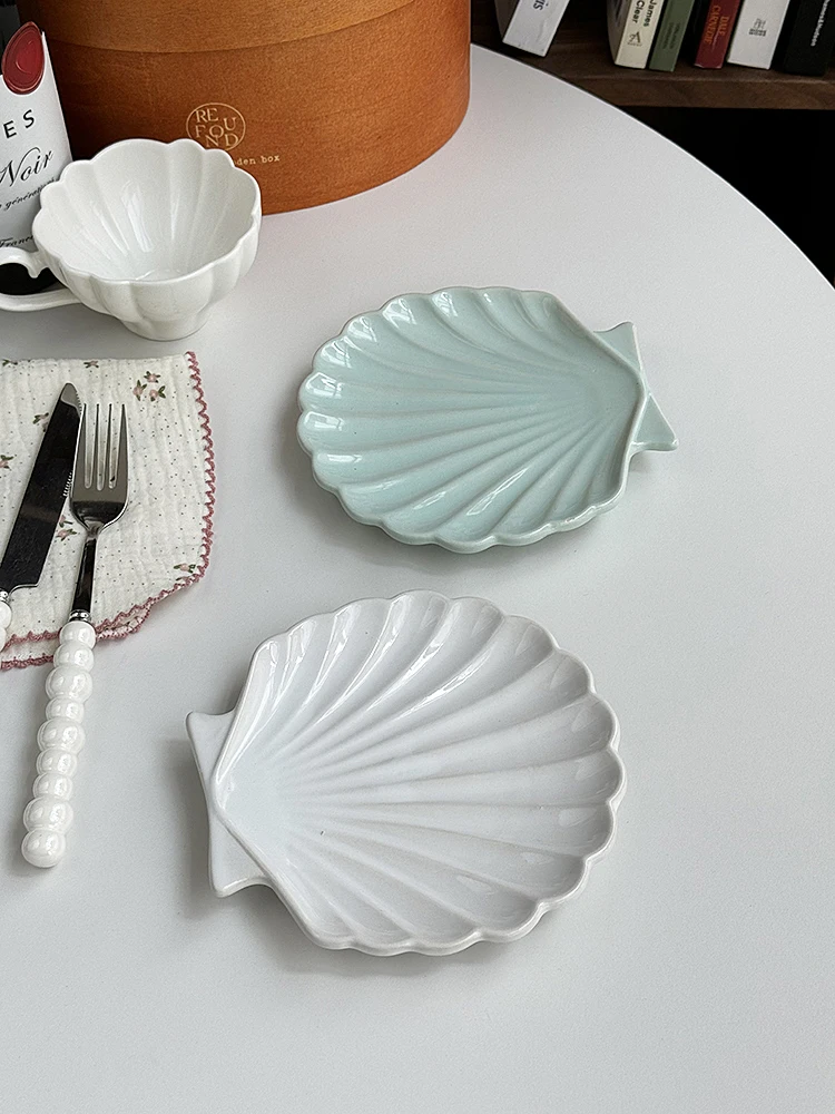 Shell Dessert Plate New Household 6 Inch Creative Light Luxury Ceramic Kitchen Tableware Solid Color Aesthetic Cake Snack Dish