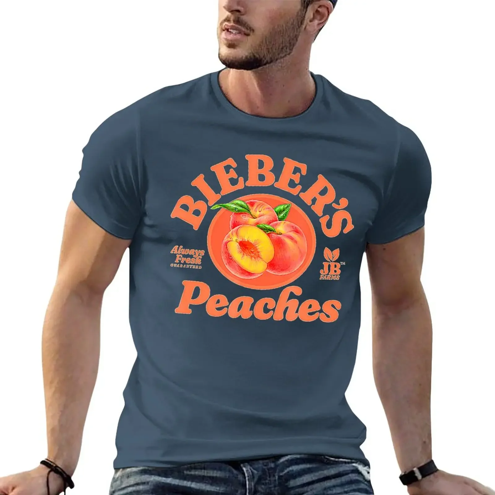 

Official Bieber's Peaches Black T-Shirt kawaii clothes animal prinfor boys oversizeds Men's clothing