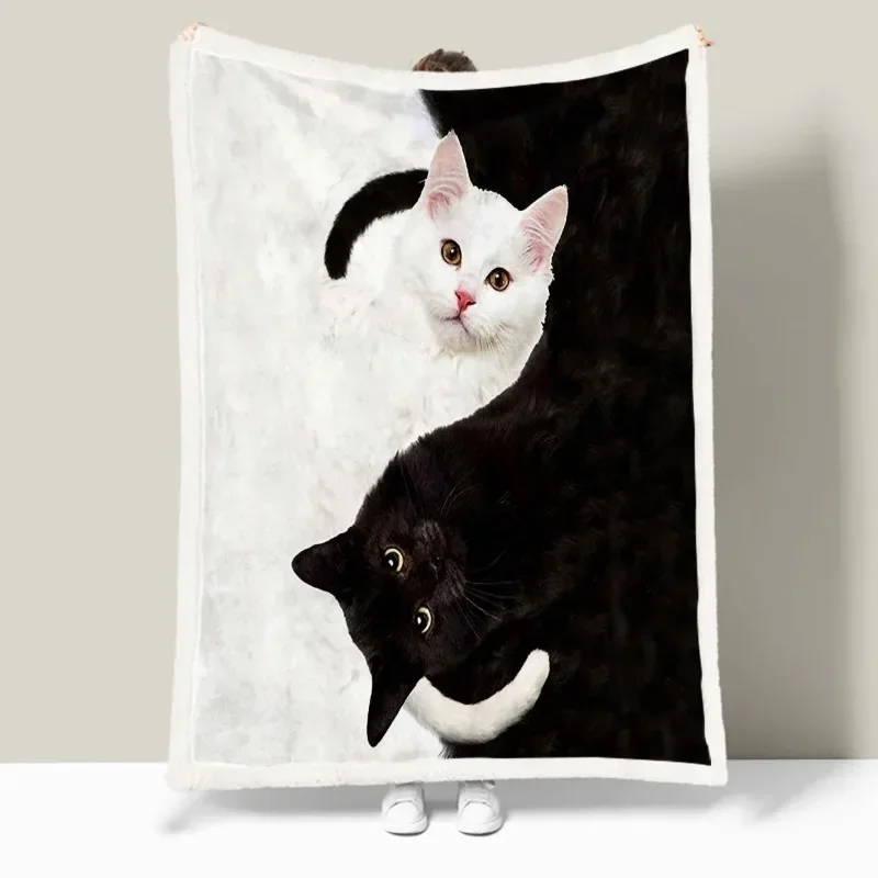 

Black and White Tai Chi Cat Blanket Super Soft Sherpa Blanket for Couch Sofa Bed Bedroom Sofa Decorate Office Nap Blankets