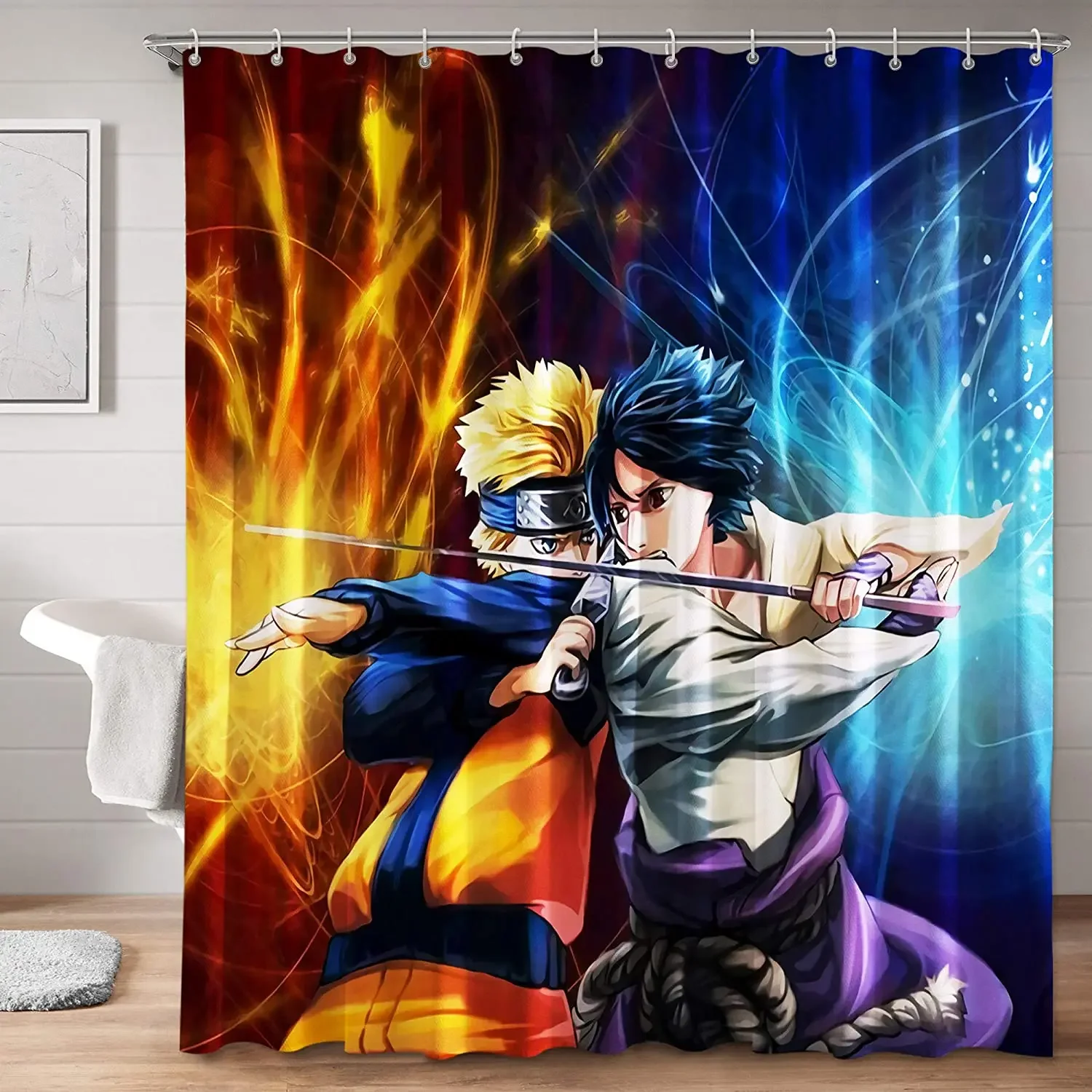 

Fabric Shower Curtain Set with Hooks for Boys Bathroom