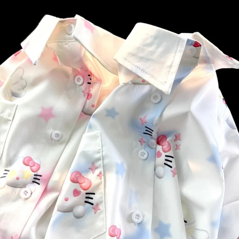 Sanrio Hello Kitty Hip Hop Oversized Shirt For Youthful Woman Clothes Summer Y 2k Emo Grunge Blouses Korean Stylish Fashion Top