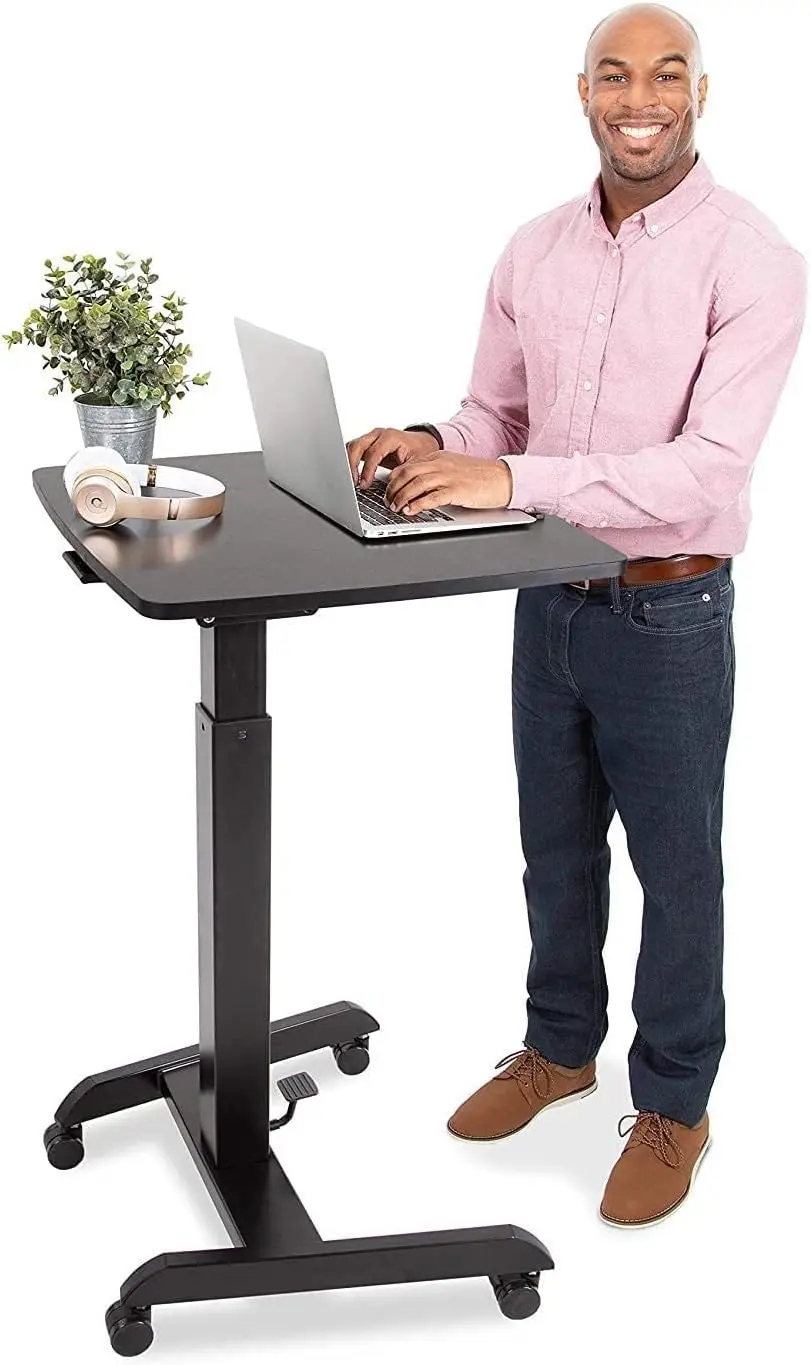 Multifunctional Mobile Podium Desk Portable Sit to Stand Lectern with Pneumatic Height Adjustment  Tilting Desktop  Rolling