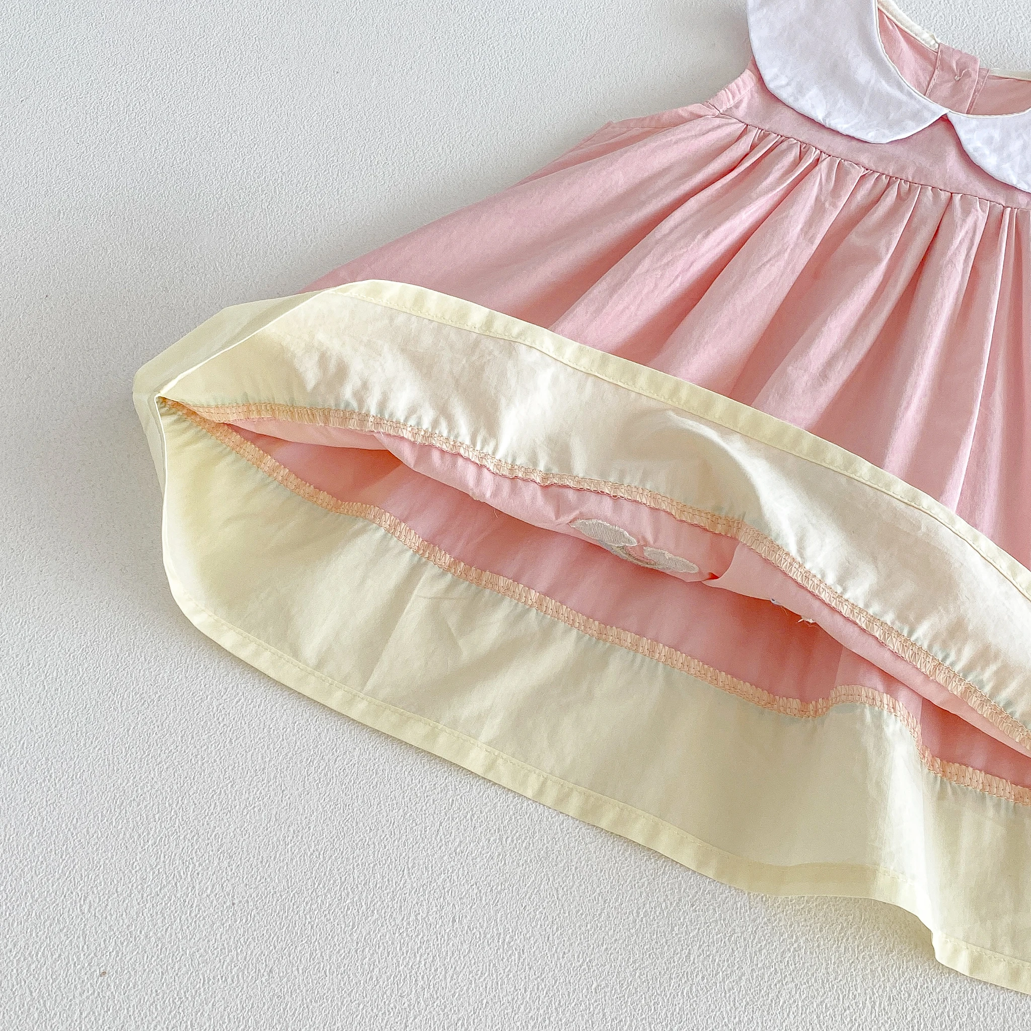 Sommerliches Neues Baby Süßes Cartoon Farbblock-Baumwollkleid mit Stilvollem Puppenkragen für Kleinkinder – Detail 7